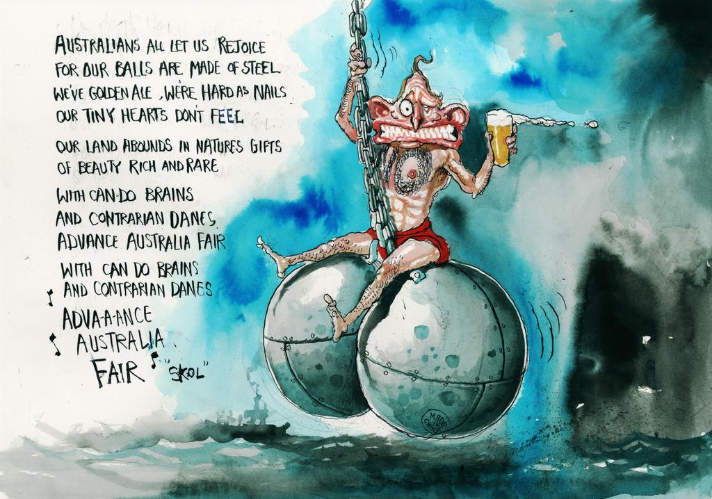 Tony Abbot swings on his Wrecking Balls singing a new national anthem